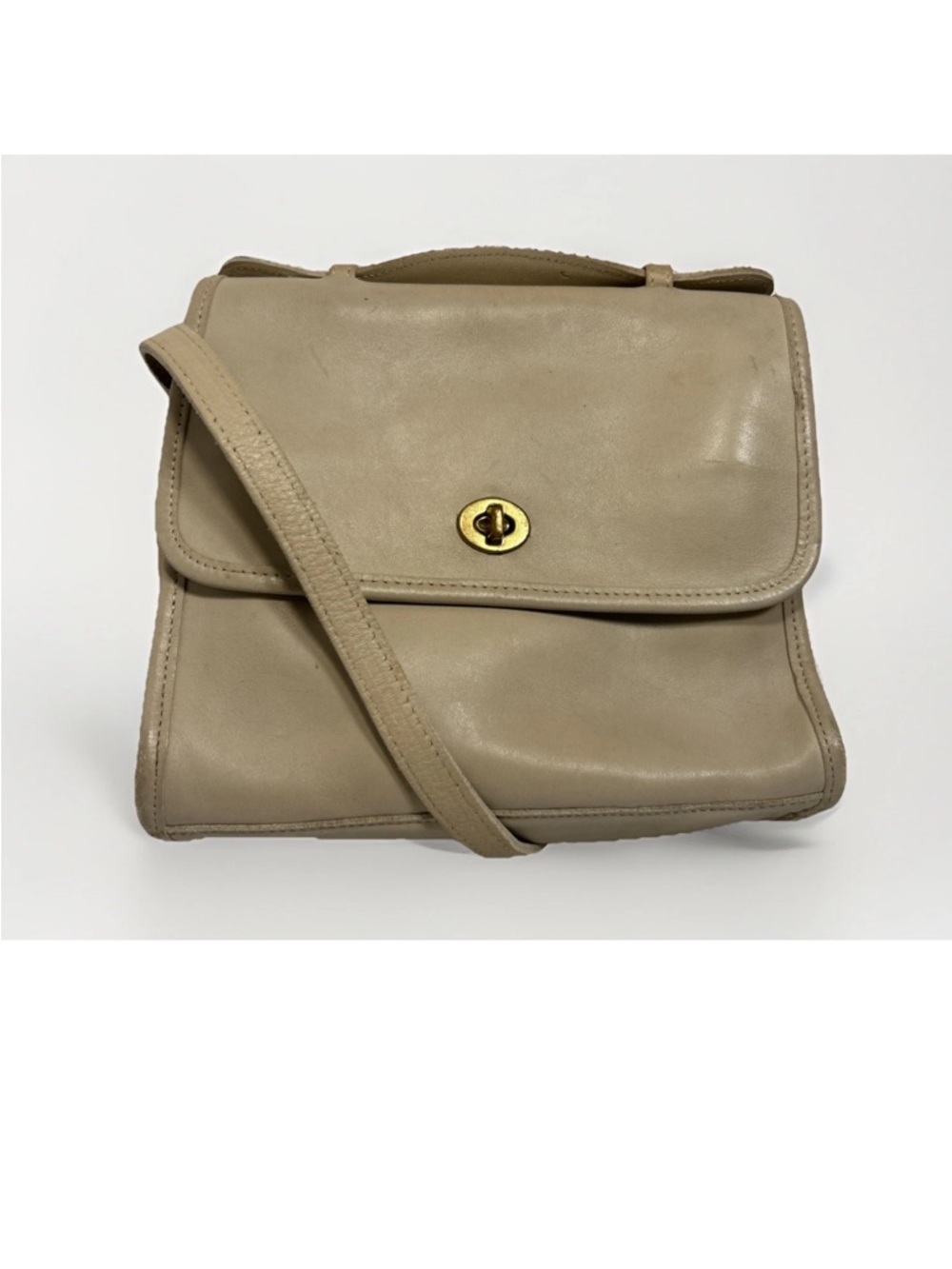 Vintage Coach  Leather Court Satchel Crossbody 9870 in Bone / Cream